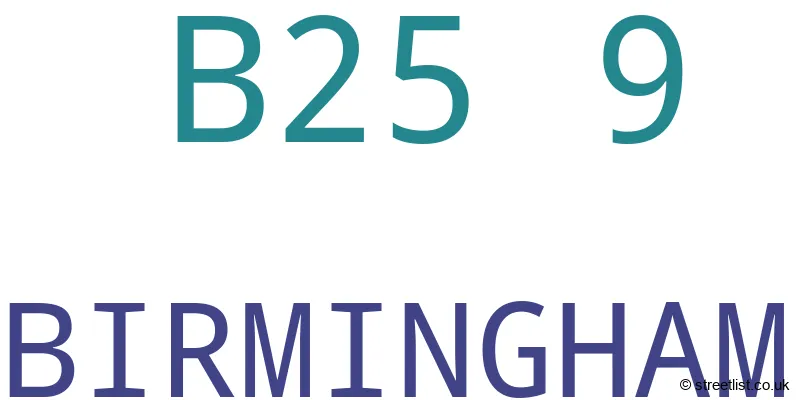 A word cloud for the B25 9 postcode